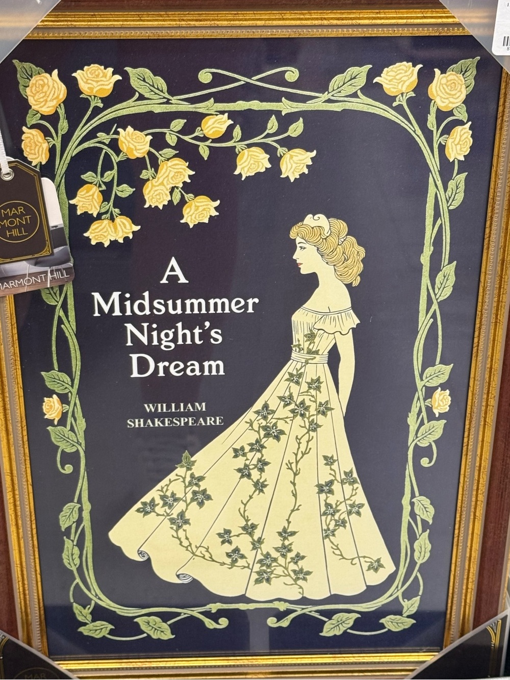 A Midsummer Night's Dream Framed Art Print - Yellow Illustration on Navy